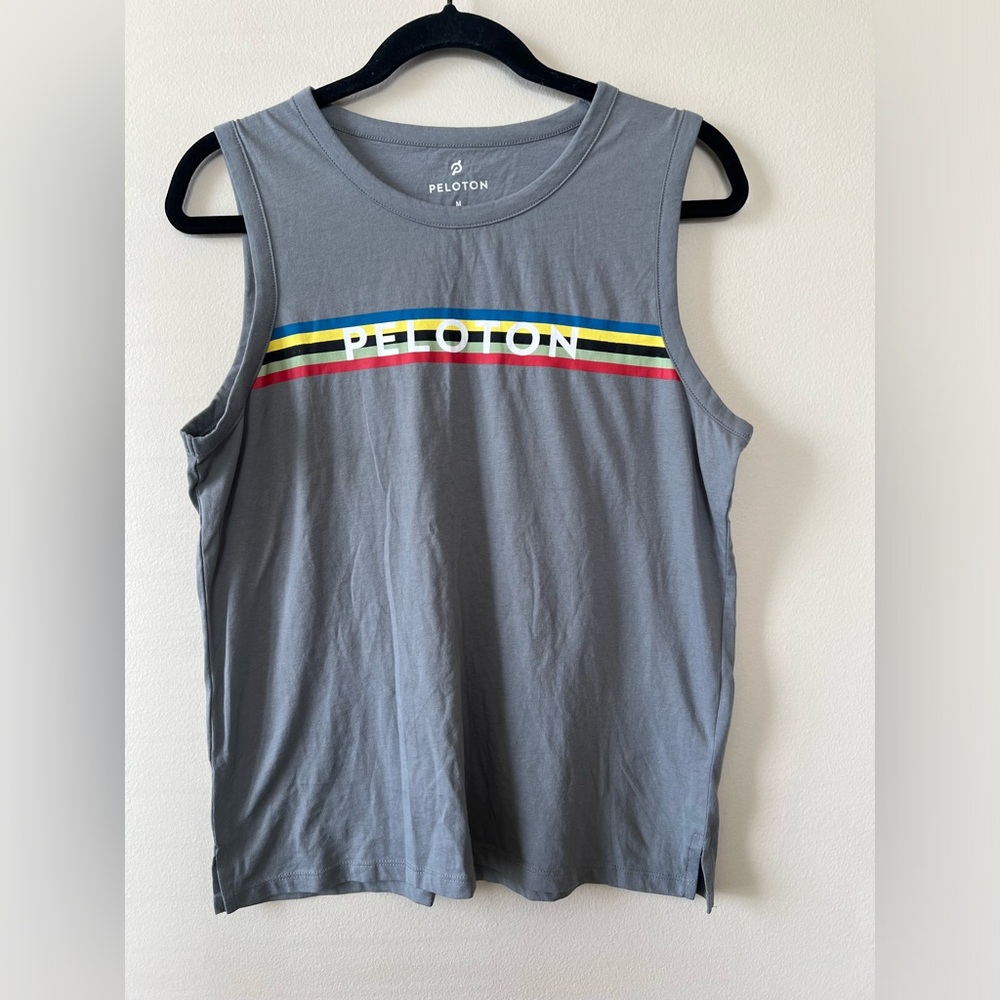 Peloton Gray Tank Top with‎ Rainbow Stripes Women Men M Unisex Athleisure Casual